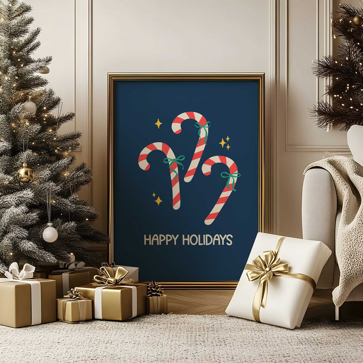 Happy Holidays Candy Cane Print