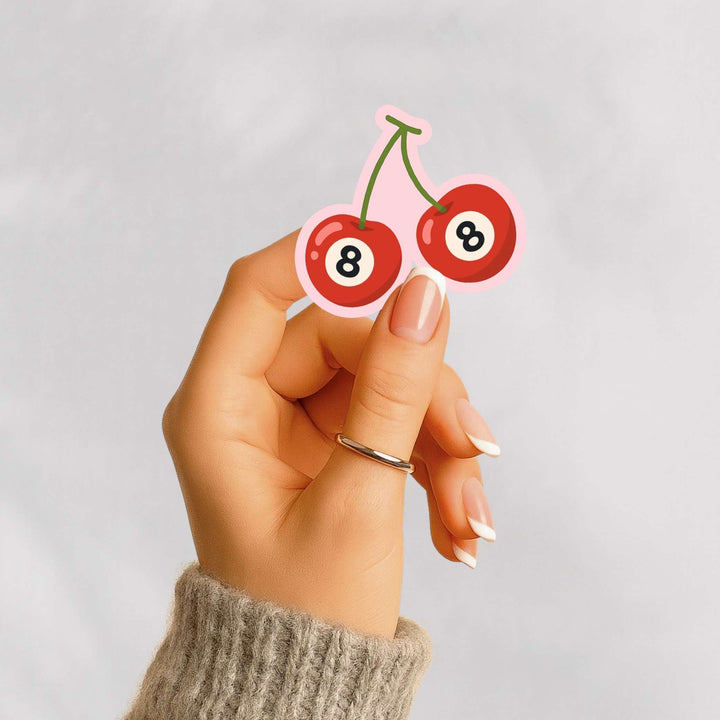 8 Ball Cherries Sticker – Retro Vinyl Decal, 3 x 2.75 in