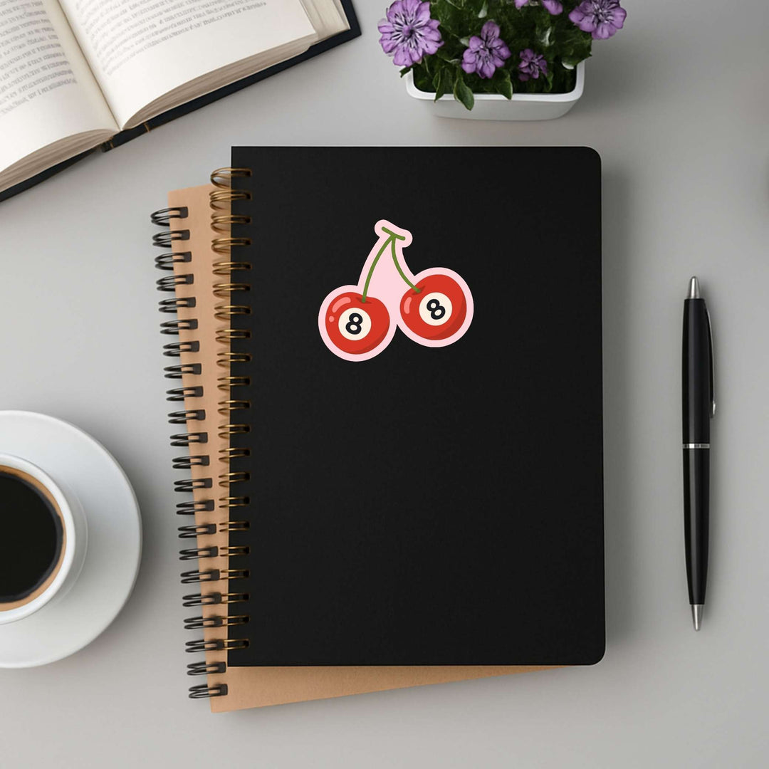 8 Ball Cherries Sticker – Retro Vinyl Decal, 3 x 2.75 in