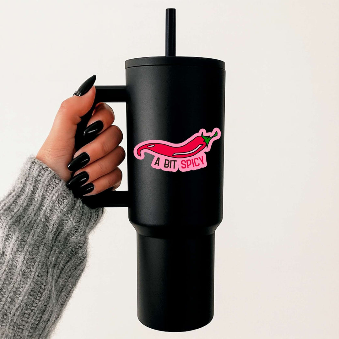 A Bit Spicy Sticker – Glossy Chili Pepper Vinyl Decal, 4.5 x 1.75 in