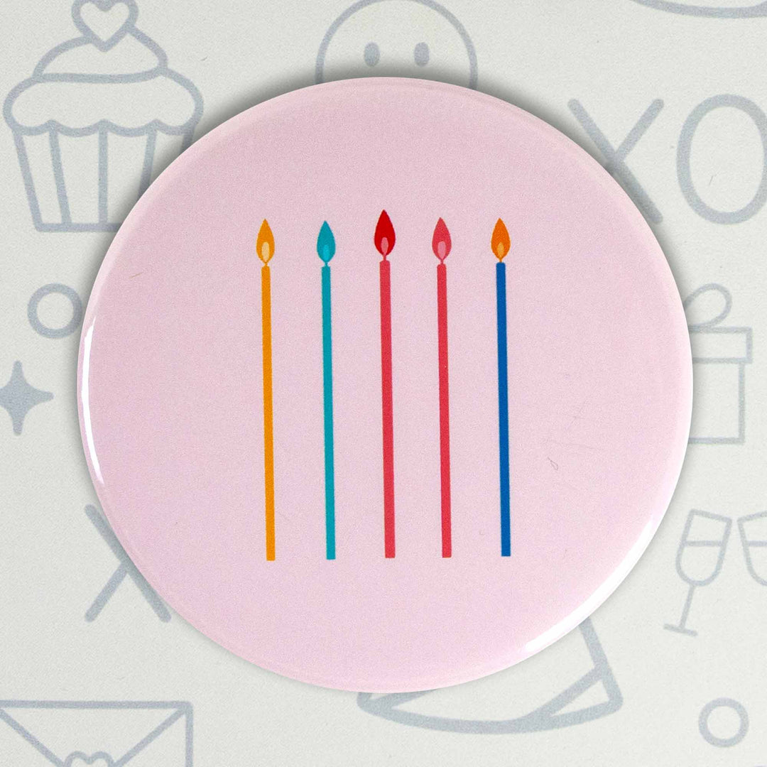 Birthday Candles Button or Magnet – Colorful Party Design | Cute Celebration Gift