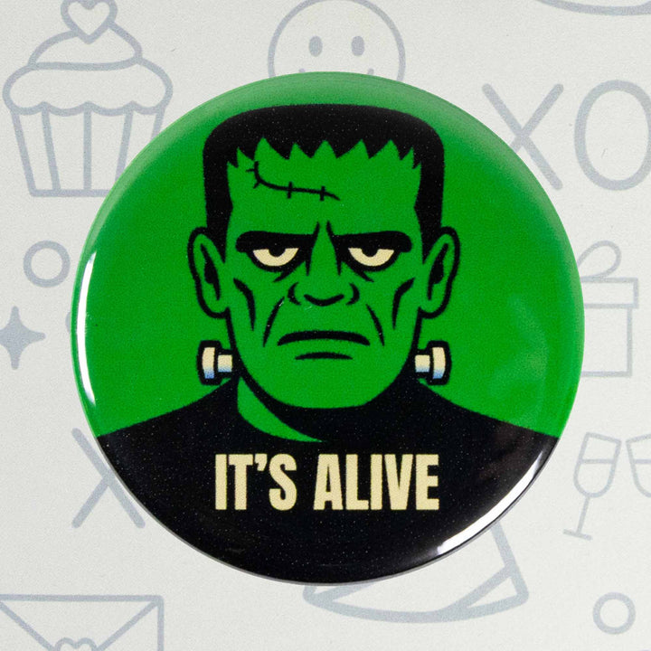 It’s Alive Frankenstein Button or Magnet – Retro Halloween Monster Design