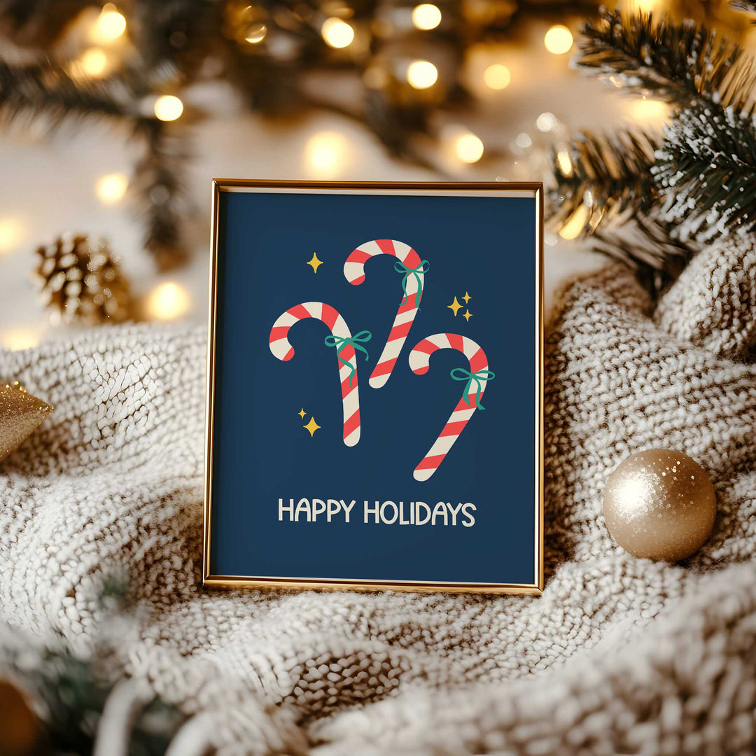 Happy Holidays Candy Cane Print