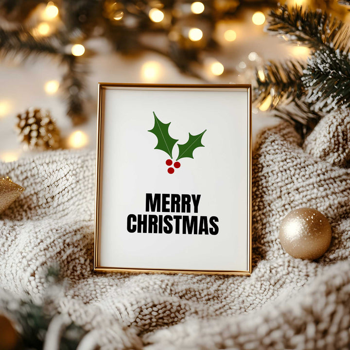 Classic Holly Merry Christmas Print – Minimal Holiday Wall Art
