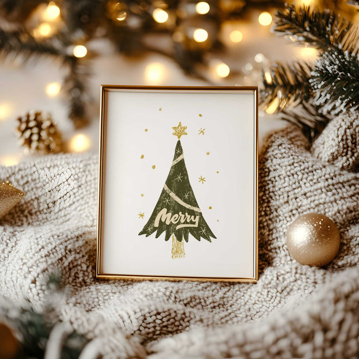Merry Christmas Tree Print – Hand-Drawn Whimsical Holiday Wall Art