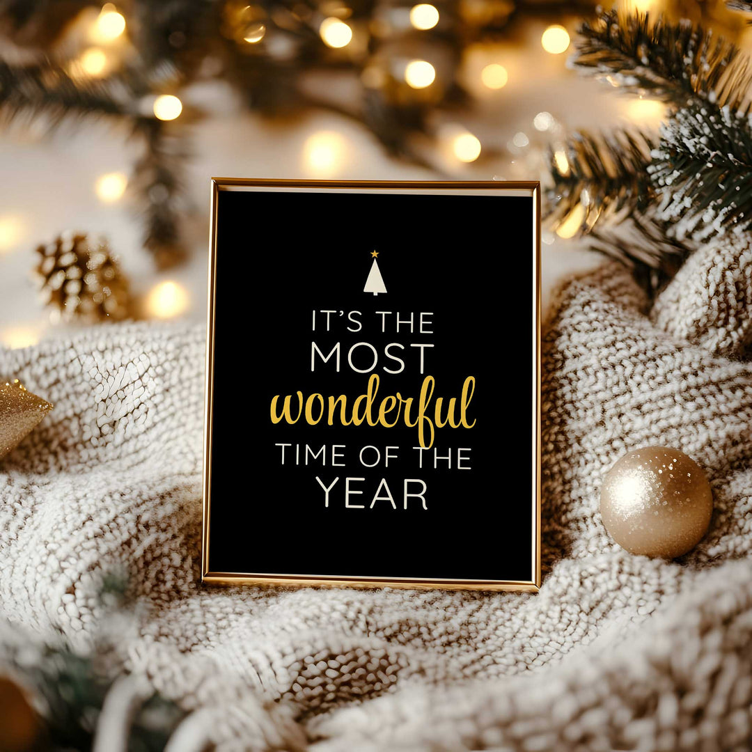 It’s the Most Wonderful Time of the Year Print – Elegant Black & Gold Christmas Wall Art