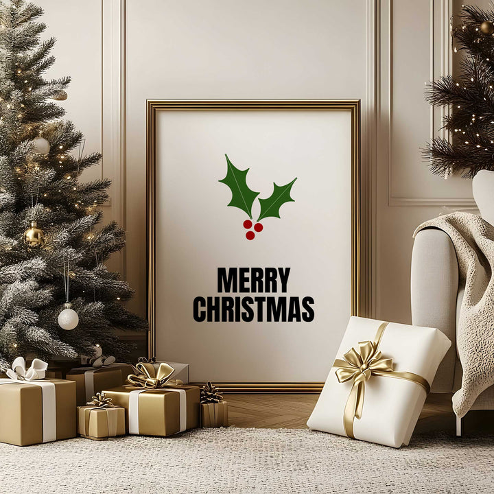 Classic Holly Merry Christmas Print – Minimal Holiday Wall Art