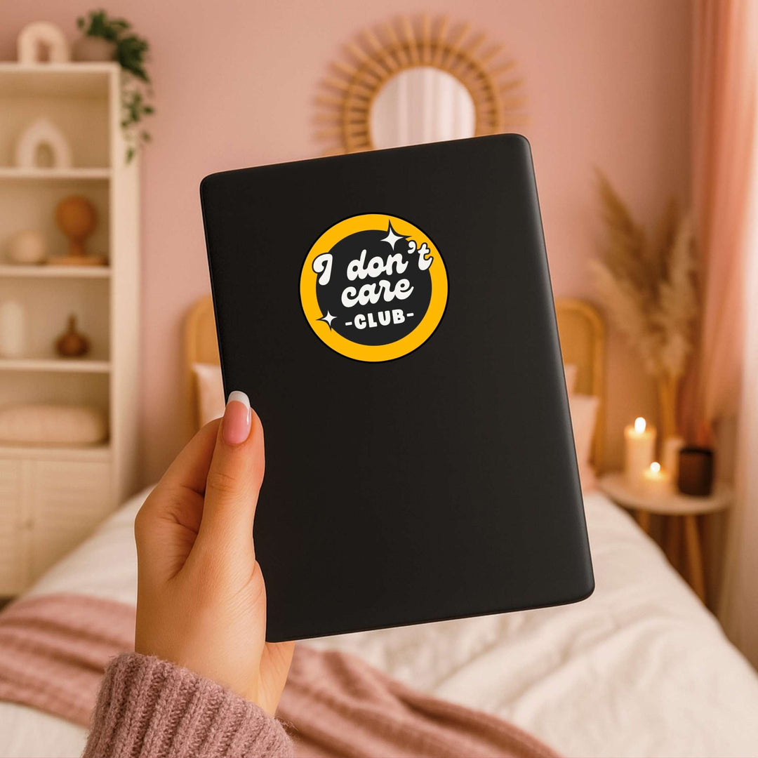 I Don’t Care Club Sticker – Retro Round Vinyl Decal, 3 x 3 in