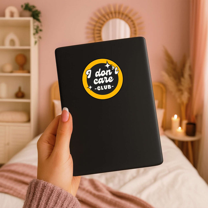 I Don’t Care Club Sticker – Retro Round Vinyl Decal, 3 x 3 in