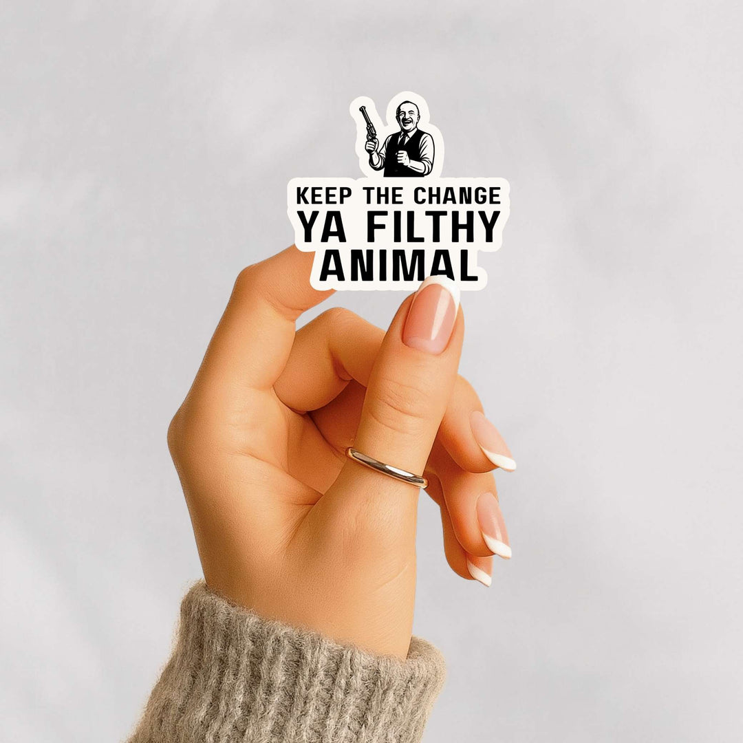 Keep the Change Ya Filthy Animal Sticker – Funny Christmas Movie Vinyl Decal, 3.5 x 3 in