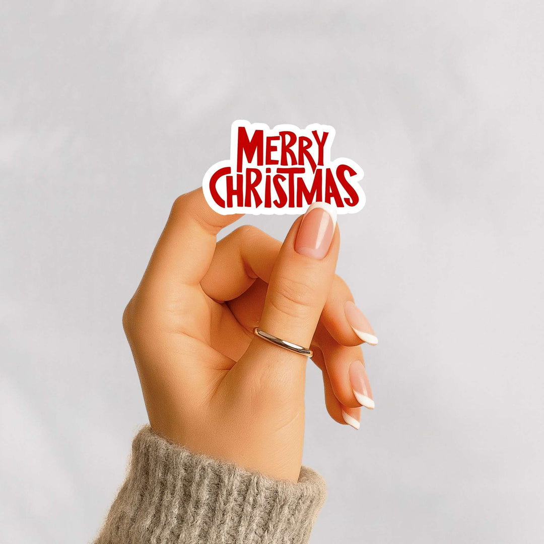 Merry Christmas Sticker – Classic Red Holiday Vinyl Decal, 3.25 x 2 in