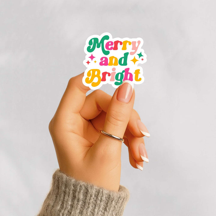 Merry and Bright Sticker – Retro Holiday Vinyl Decal, 3 x 3 in
