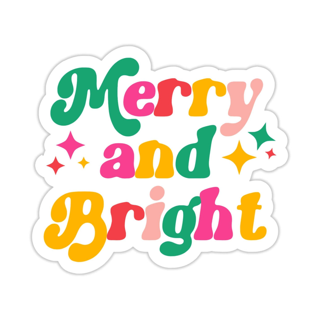 Merry and Bright Sticker – Retro Holiday Vinyl Decal, 3 x 3 in