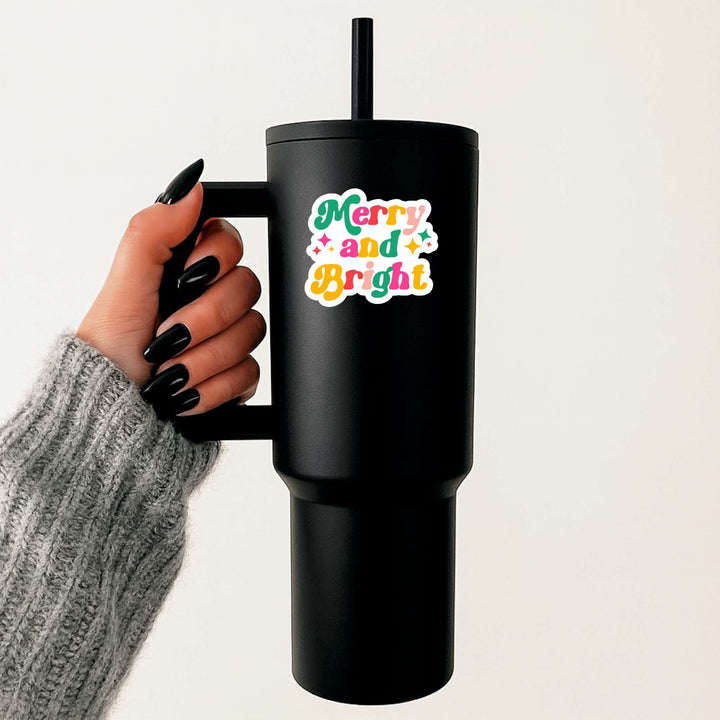 Merry and Bright Sticker – Retro Holiday Vinyl Decal, 3 x 3 in