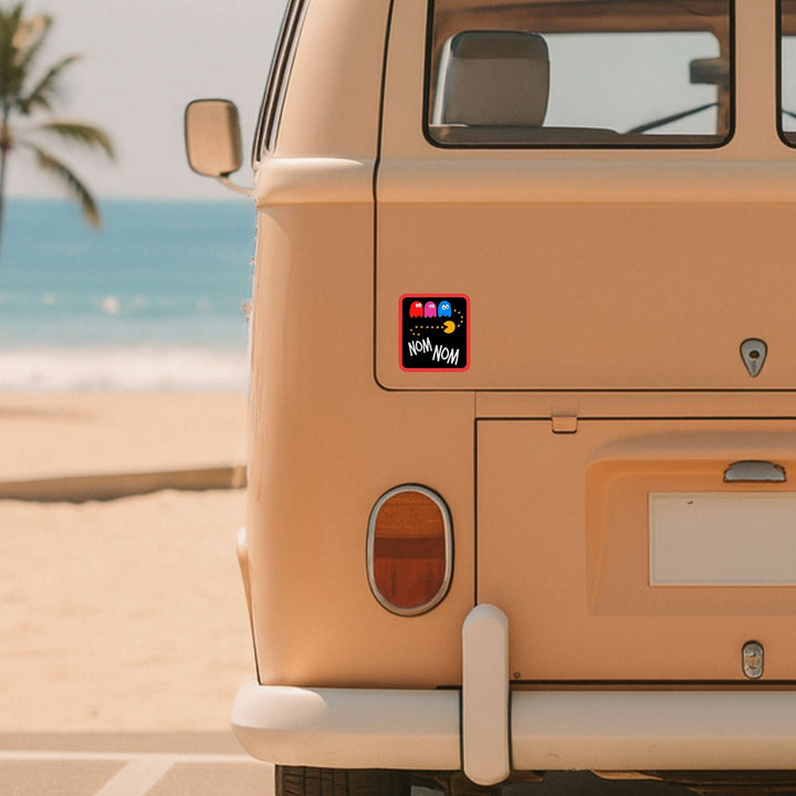 Nom Nom Sticker – Retro Arcade Vinyl Decal, 2.75 x 3 in