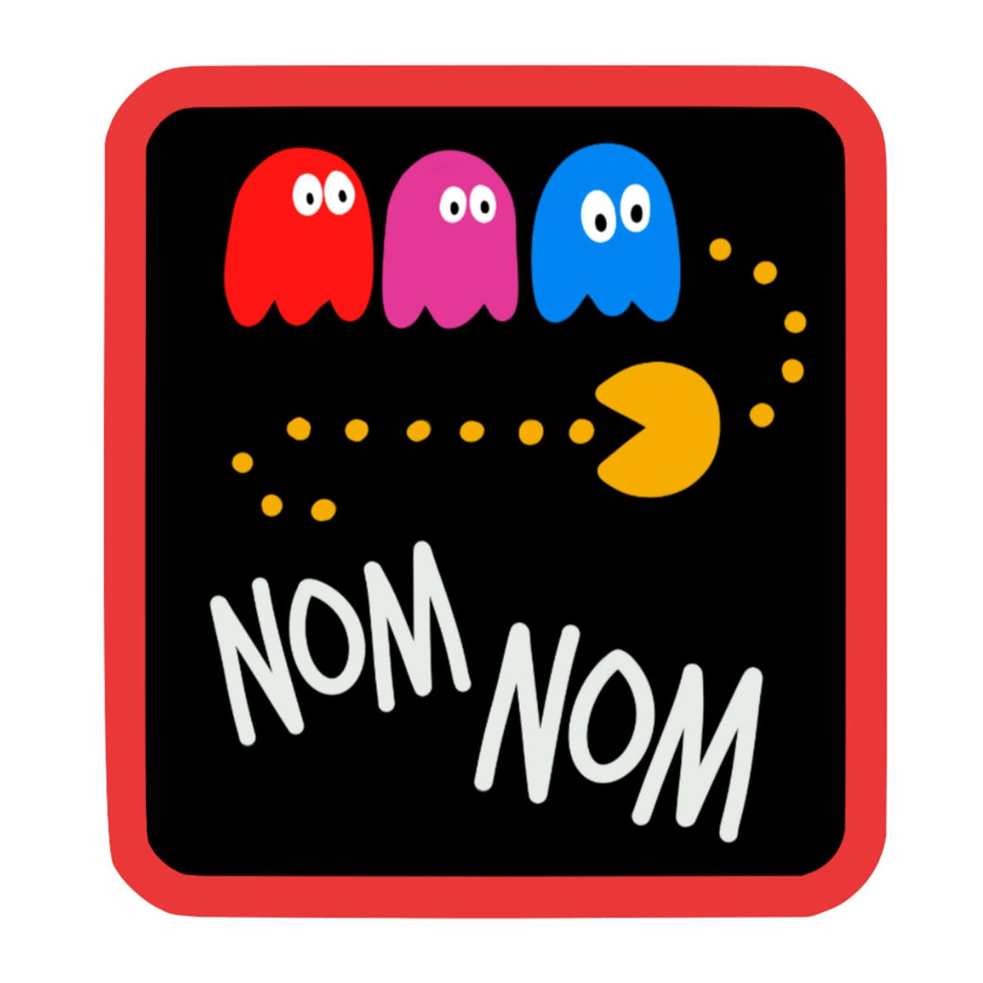 Nom Nom Sticker – Retro Arcade Vinyl Decal, 2.75 x 3 in