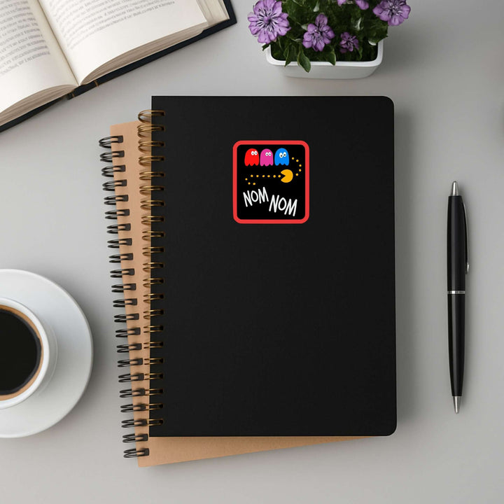 Nom Nom Sticker – Retro Arcade Vinyl Decal, 2.75 x 3 in