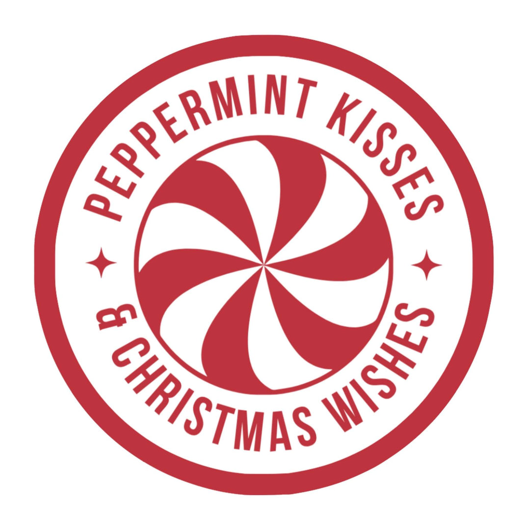 Peppermint Kisses & Christmas Wishes Sticker – Festive Holiday Vinyl Decal, 3 x 3 in