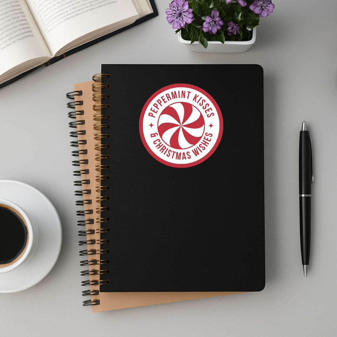 Peppermint Kisses & Christmas Wishes Sticker – Festive Holiday Vinyl Decal, 3 x 3 in