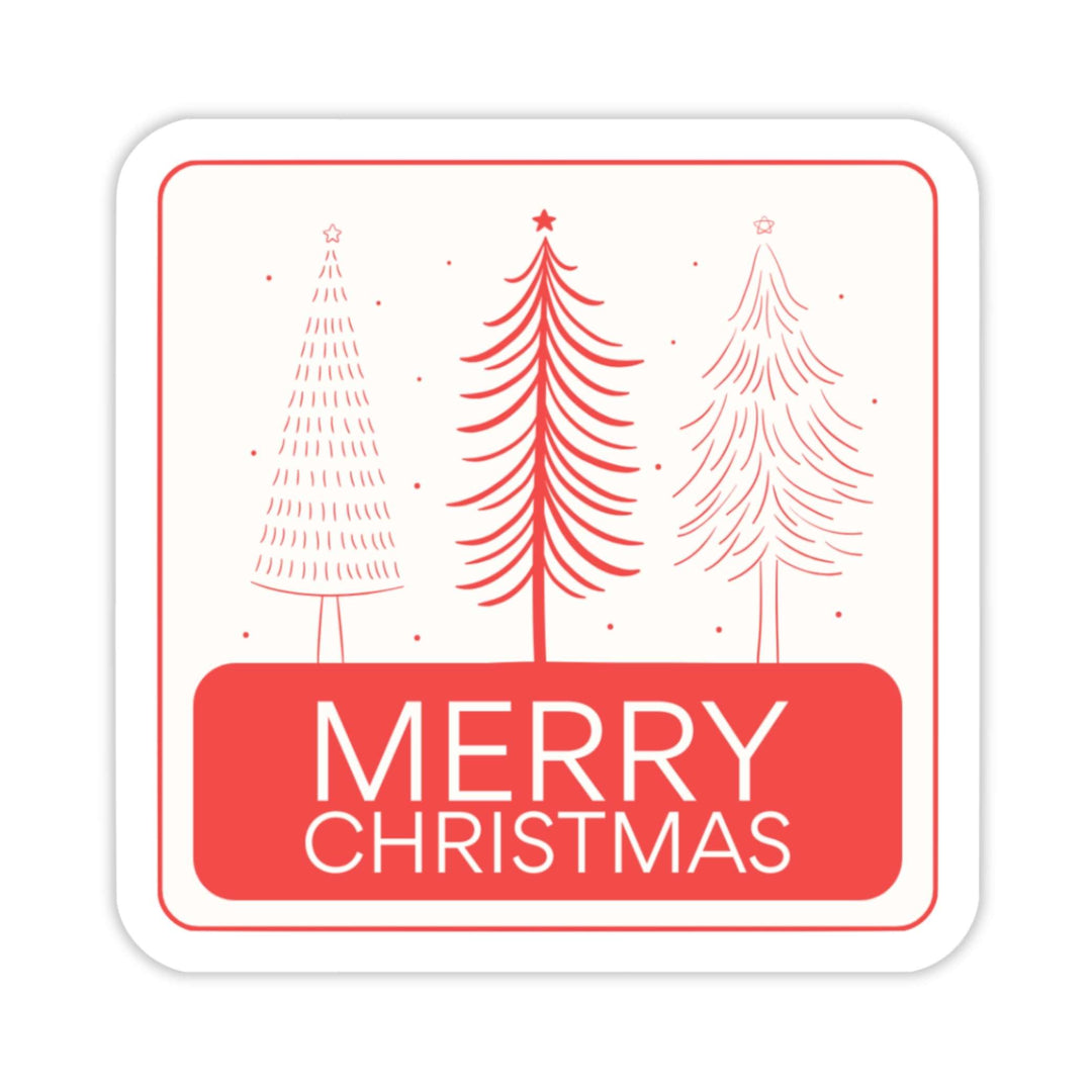 Merry Christmas Sticker – Modern Holiday Trees Vinyl Decal, 3 x 3 in