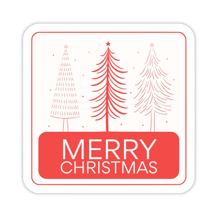 Merry Christmas Sticker – Modern Holiday Trees Vinyl Decal, 3 x 3 in