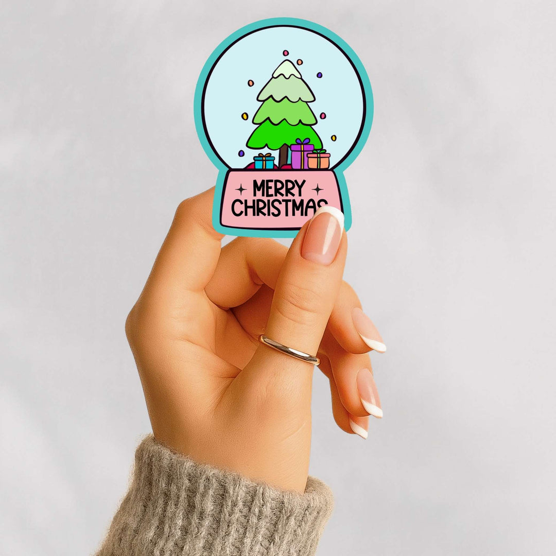 Merry Christmas Snow Globe Sticker – Festive Holiday Vinyl Decal, 4.25 x 3.5 in