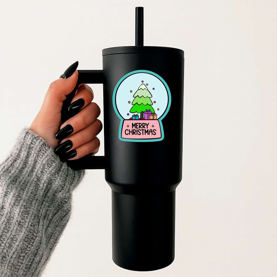 Merry Christmas Snow Globe Sticker – Festive Holiday Vinyl Decal, 4.25 x 3.5 in