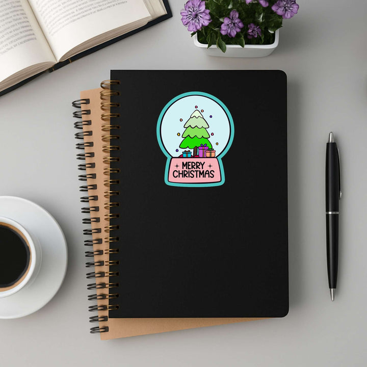 Merry Christmas Snow Globe Sticker – Festive Holiday Vinyl Decal, 4.25 x 3.5 in