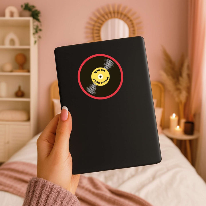 Spin Me Right Round Sticker – Retro Vinyl Record Decal, 3 x 3 in
