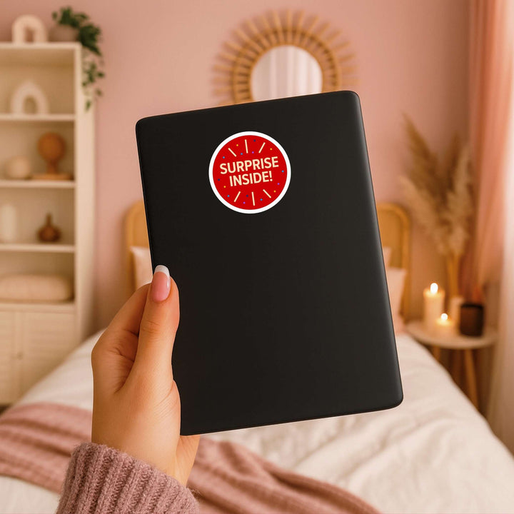 Surprise Inside! Sticker – Fun Gift Packaging Vinyl Decal, 3 x 3 in